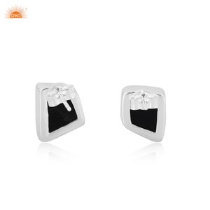 Trendy 925 Sterling Silver Stud <b>Earrings</b> with Natural <b>Black</b> Obsidian Gemstone Ethical Custom Jewelry <b>for</b> <b>Women</b> Manufacturers - Product Image 3