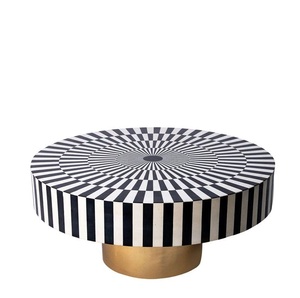 Tabouret de chevet en incrustation d'os floral noir et blanc fait à la main de qualité de marque table basse en bois Pour la décoration de l'Inde. - Product Image 1