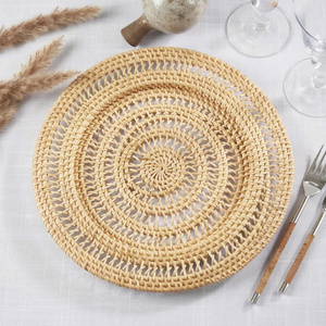 Dinning Placemat Round Woven Rattan Placemat Eco-Friendly Table Charger <b>Plate</b> for Dining, Kitchen & Restaurant Decor - Product Image 1
