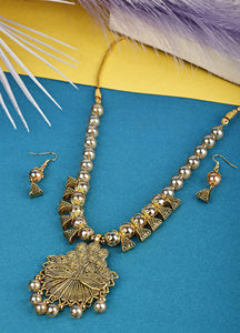 Collier pendentif en perles dorées en laiton oxydé de mode exclusive de créateur Collier de luxe dansant Paon fabriqué en acier inoxydable supérieur - Product Image 4