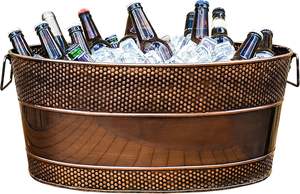 OEM Wholesale Custom Logo Heavy-Duty Beverage <b>Bucket</b> Bulk Galvanized Steel <b>Ice</b> Tub Copper Finish for Party Cooling Beer Wine - Product Image 2