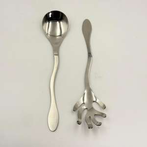 Ensemble de service à salade en acier inoxydable poli brillant, fait à la main, avec une forme et un design uniques, pour mariage - Product Image 3