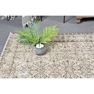 Alfombra turca Vintage clásica 5,8X8,7 pies Beige marrón Patchwork lana Imitación Piel de conejo látex Rectangular pasillo para cabecera - Product Image 1