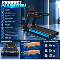 Tapis de course commercial BN ergonomique avec main courante, cadre latéral bleu, haut de gamme, pour studio de fitness et salle de sport à domicile