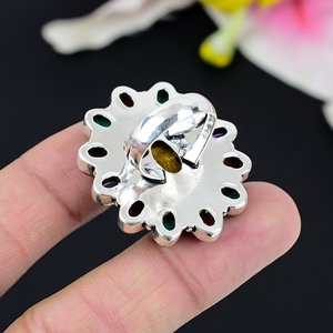 Bague en argent allemand 7 chakras pour femmes Bijoux fins faits à la main Bague en pierre pour femmes Bague en œil de tigre ajustable à bas prix - Product Image 4