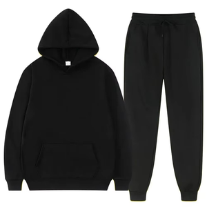 Ensemble de survêtement unisexe personnalisé avec logo, couleur unie, en molleton, à capuche avec strass, pantalon de jogging, tenue de sport décontractée et respirante - Product Image 3