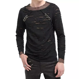 Transpirable personalizado al por mayor en blanco desgastado buena calidad camiseta rasgada moda Streetwear camiseta - Product Image 1
