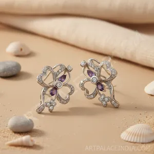 Boucles d'oreilles clous en argent 925 à motif floral pour femmes - Product Image 3