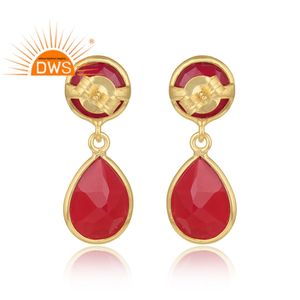 Pendientes colgantes de piedras preciosas de Calcedonia Rosa natural chapados en oro de 18 quilates de Plata de Ley 925 de último diseño, fabricante de joyería personalizada - Product Image 4