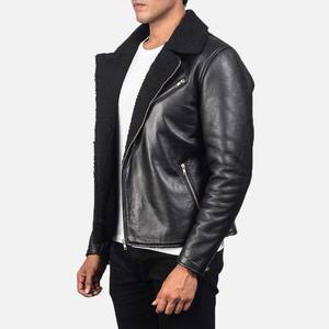 Veste de motard en cuir véritable pour homme de qualité supérieure, col montant, logo sur le devant, coupe ajustée, mode d'hiver, fabrication sur mesure, fournisseur en gros, marques - Product Image 2
