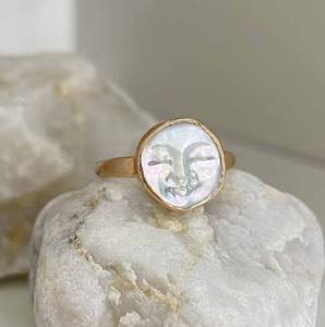 แหวนลาบราดอไรต์ใบหน้าแกะสลักขนาด15มม. ทำด้วยมือทรงกลมทำด้วยมือแหวนชุบทองเงินสเตอร์ลิงสำหรับเป็นของขวัญวันครบรอบ - Product Image 3