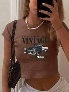 T-shirt court côtelé basique à manches courtes pour femme, imprimé sexy, 95 % coton 5 % élasthanne, personnalisable, style Baby Tee, de l'usine de vêtements Girl - Product Image 3