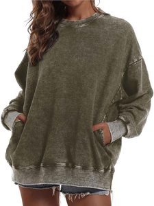 Sweat-shirt décontracté pour femme, col rond, coupe ample, vintage, manches longues, avec poche, pour l'hiver - Product Image 2