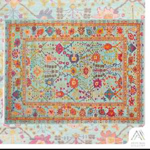 9x12 Bleu Oushak Tapis Moderne Noué À La Main Motif Abstrait Coloré Style Turc Personnalisation Disponible - Product Image 3