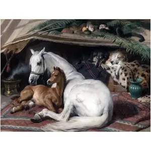 Mural de azulejo de acento de caballo de cerámica de mármol Pared de cocina Backsplash con yegua y potro categoría de producto murales de pared - Product Image 1