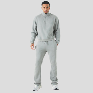 Ropa de hombre chándal lavado ácido 100% algodón logotipo personalizado pantalones acampanados y Jersey media cremallera Sudadera con capucha conjunto de 2 piezas - Product Image 1