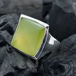 Kantoorkleding 925 Sterling Zilveren Ring Voor Vrouwen Haar Dames 18K Vergulde Groene Natuurlijke Prehnite Edelsteen Jubileum Sieraden