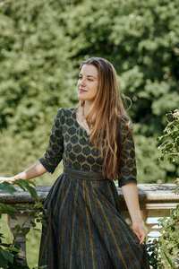 Robe Mandali Imprimée à la Main, Longueur Cheville, Bohème, Vert Bleu, Coton Floral, Robe Casual Occasionnelle, Fait Main - Product Image 2