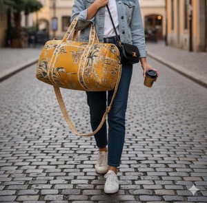 Bolsa de Viaje de Fin de Semana Acolchada de Algodón, Estilo Casual de Lujo, con Cierre de Cremallera, Gran Capacidad, Diseño Táctico, Estampado Amarillo Selva - Product Image 2