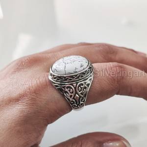 Grossiste Bague pour homme Bague de naissance en howlite blanche naturelle de toutes tailles Bijoux de Noël ottoman Bague en argent sterling 925 - Product Image 2