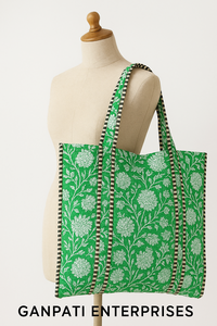 Sac fourre-tout matelassé en coton fait à la main pour femmes Design léger vintage de qualité supérieure avec bandoulière lavable durable pour le voyage - Product Image 3