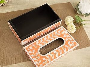 Caja de pañuelos cuadrada con tapa de nácar, de lujo, con incrustaciones de nácar, soporte decorativo para pañuelos de mesa. - Product Image 2