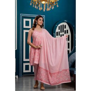 Vestido pakistaní kurta con estampado floral rosa para mujer, con pantalones y dupatta, para fiestas, salwar kameez indio - Product Image 1