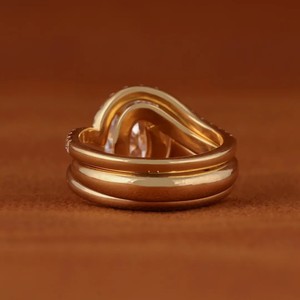 Ensemble de bagues de mariage en argent sterling 925 certifié, plaqué or 18 carats, minimaliste, ovale, triple rangée, avec moissanite, pour femmes, fiançailles - Product Image 4