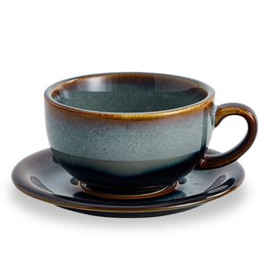 Ensemble tasse et soucoupe à café Kiln Latte Pull en céramique, style japonais rétro, 14 oz, passe au lave-vaisselle, couleur unie, Chine - Product Image 1