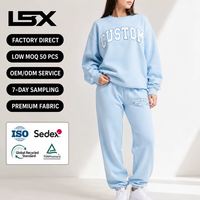 Ensemble de survêtement décontracté 2 pièces pour femme grande taille, sweat-shirt à col rond en coton et pantalon de jogging uni avec logo imprimé