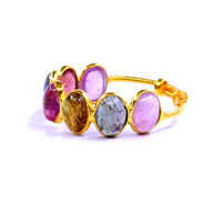 Bague de mariage réglable en argent sterling 925 Multi tourmaline pierres précieuses classique Simple Style Vintage bague de mode pour