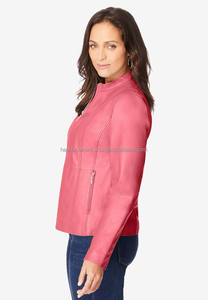 Personalizable sólido de talla grande de las mujeres de cuello alto corto chaqueta de cuero de oveja de punto transpirable alto invierno/otoño - Product Image 5