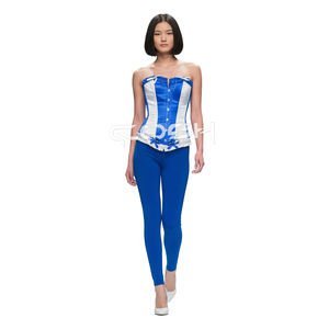 Playful Princess Frilled Corset In White & Blue Satin Ribbon Detail Fashion Wear Corset <b>Top</b> - Product Image 4