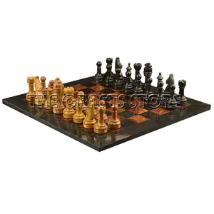 프로모션 친환경 클래식 제트 블랙 & 레드 오닉스 체스 보드 럭셔리 체스 조각 세트 제조 파키스탄