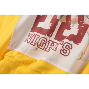 Alta calidad Heavyweight 100% algodón Streetwear Sudadera con capucha Saint Knight Letter Logo Patchwork amarillo Casual Distress Printed Hood - Product Image 5