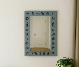 Miroir mural rectangulaire avec sculptures décoratives en bois massif pour meubles de maison, chambre à coucher et salon - Product Image 2