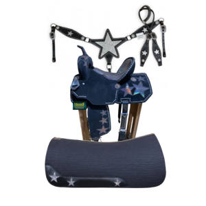 Glitter Star Shape Argentina cuero de vaca cuello de pecho a juego Headstall gamuza cuero sillín lana mezcla fieltro sillín exportador - Product Image 2