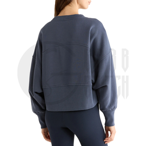 Sudadera extragrande corta de cuello redondo para mujer, de forro polar, manga larga, estilo casual urbano, top liso personalizable - Product Image 5