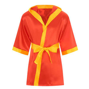 Vêtements de boxe en gros de couleur orange Robes de boxe de combat Robe de boxe respirante sublimée personnalisée avec capuche-ceinture jaune - Product Image 1