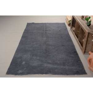 Tapis turc vintage moderne de 5.4x11 pieds en laine noire, patchwork fait à la main, avec support en latex pour le salon ou la chambre à coucher. - Product Image 2