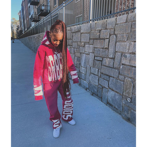 Ensemble survêtement pour femme, sweat-shirt oversize et pantalon ample, écologique, streetwear d'hiver, broderie personnalisée avec patchs délavés, effet délavé à l'acide - Product Image 2