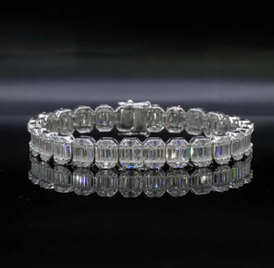 Pulsera de tenis con diamantes de moissanita VVS de corte esmeralda, plata de ley 925 con baño de rodio, diseño geométrico, para bodas - Product Image 5