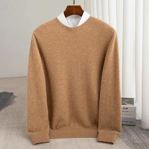 Automne et hiver 100% pure laine hommes épais col rond coupe ajustée col rond pull à manches longues tricoté pull en cachemire - Product Image 2