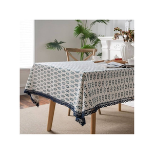 Floral Blue Restaurant Dining <b>Tablecloth</b> Cotton 60x90 Inch Durable Washable ISO 9001 Heavy Duty Performance Hotel Dining Service - Product Image 4