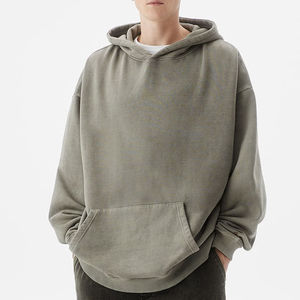 OEM Acid Wash Hombres Sudadera con capucha Conjunto 100 Algodón Manga larga Impreso Oversize Pullover Hoodies Venta al por mayor Negro - Product Image 2