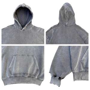 OEM personalizado 100% algodón invierno nuevo Vintage lavado de alta calidad de peso pesado de gran tamaño para hombre desgastado Boxy ácido lavado con capucha - Product Image 5