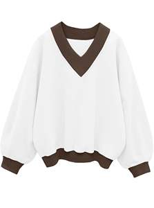 Lâche col en V pull sweat à la mode Baggy Style femmes décontracté à manches longues léger surdimensionné haut - Product Image 4