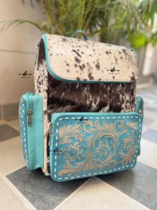 Da bò lông da tay dụng cụ khắc phong cách ba lô túi đi học màu Ngọc Lam Unisex đẹp thiết kế túi đa sử dụng túi - Product Image 2