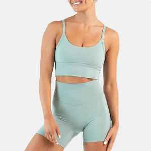 Ensemble de yoga personnalisé OEM pour femmes 4-Way Stretch Anti-transpiration 2-Piece Sports Bra & Shorts Activewear Wholesale - Product Image 5