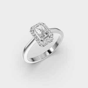 Anillo de boda de diamante Halo 7*5mm corte radiante anillo de compromiso de diamante cultivado en laboratorio 14K oro amarillo sólido regalo de aniversario para mujer - Product Image 3